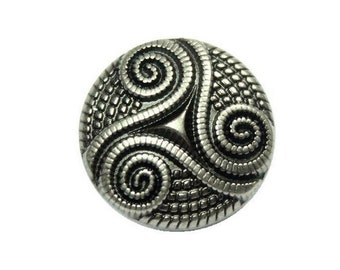 Metal Buttons - Roped Celtic Triple Spiral Gray Silver Metal Shank Buttons - 25mm - 1 inch - 4 pcs