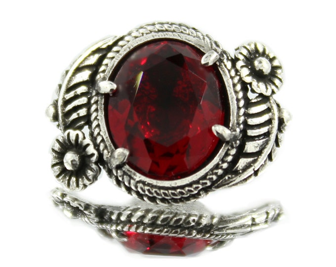 Ruby Crystal with Silver Plated Brass Leaf Flower Jewelry Shank Buttons - 23mm - 7/8 inch - 2 pcs