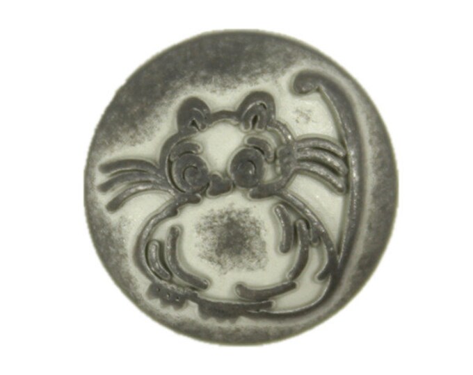 Metal Buttons - Gunmetal White Cartoon Cat Metal Shank Buttons - 16mm - 5/8 inch - 6 pcs