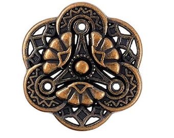 Flower Metal Buttons - Gothic Flower Art Antique Copper Metal Shank Buttons - 20mm - 3/4 inch - 6 pcs
