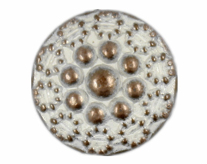 Metal Buttons - Beads Flower Copper White Patina Metal Shank Buttons - 10mm - 3/8 inch - 6 pcs