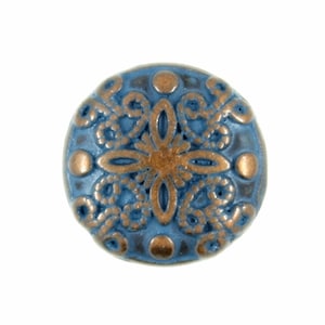 Metal Buttons - Damascene Carvings Design Retro Blue Paint Copper Shank Buttons - 18mm - 11/18 inch - 6 pcs
