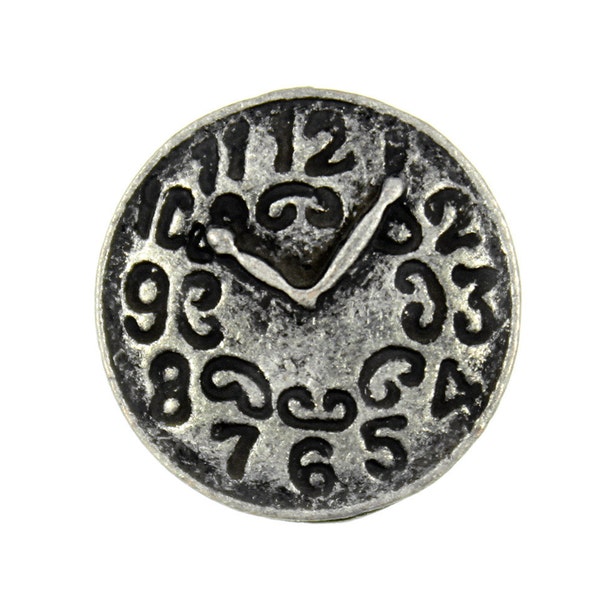 Clock Metal Buttons - Antique Silver Novel Clock Metal Shank Buttons - 17mm - 11/16 inch - 3 pcs