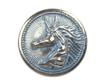 Metal Buttons - Silver Rays and Unicorn Metal Shank Buttons in Light Blue Color - 20mm - 3/4 inch - 6 pcs