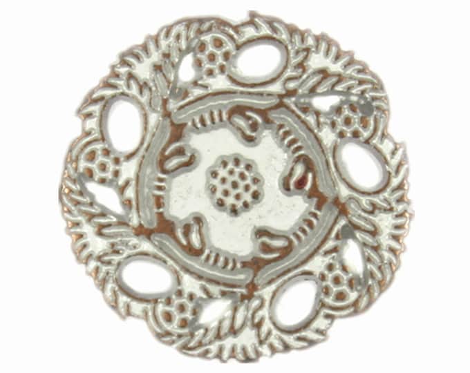 Flower Metal Buttons - Flower Vine Openwork  Copper White Patina Color Metal Shank Buttons - 19mm - 3/4 inch - 6 pcs