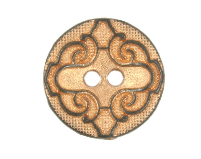 Metal Buttons - Floral Scroll Engraving Gunmetal Orange 2 hole buttons - 14mm - 9/16 inch - 6 pcs