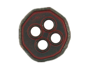 Metal Buttons - Heptagon Dark Red 4 holes Buttons - 11mm - 7/16 inch - 6 pcs