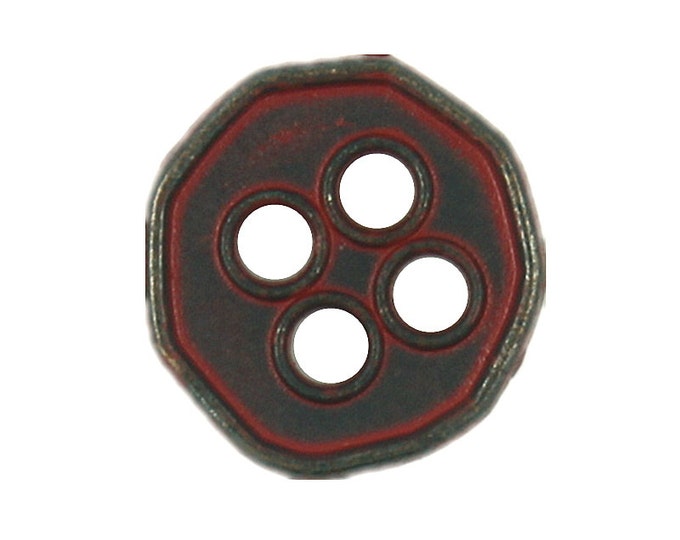 Metal Buttons - Heptagon Dark Red 4 holes Buttons - 11mm - 7/16 inch - 6 pcs
