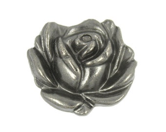 Flower Metal Buttons - Rose Bloom Gunmetal Metal Shank Buttons - 20mm - 3/4 inch - 6 pcs