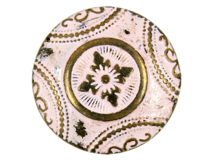 Metal Buttons - Carpet Pattern Antique Brass Metal Shank Buttons in Retro Pink Color - 20mm - 3/4 inch - 6 pcs