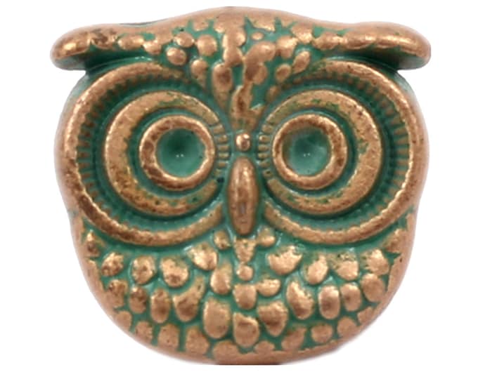 Owl Metal Buttons - Owl Antique Copper Green Patina Metal Shank Buttons - 16mm - 5/8 inch - 6 pcs