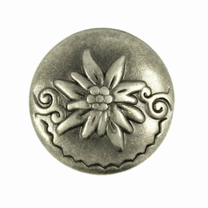 Metal Buttons - Gray Silver Edelweiss Metal Shank Buttons - 15mm - 5/8 inch - 6 pcs