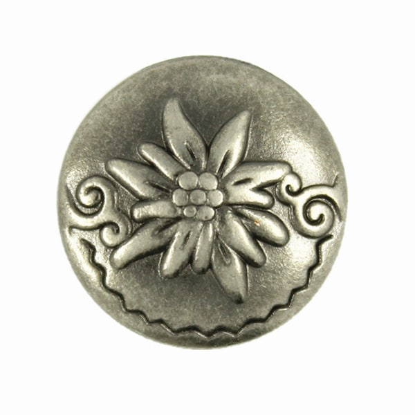 Metal Buttons - Gray Silver Edelweiss Metal Shank Buttons - 15mm - 5/8 inch - 6 pcs