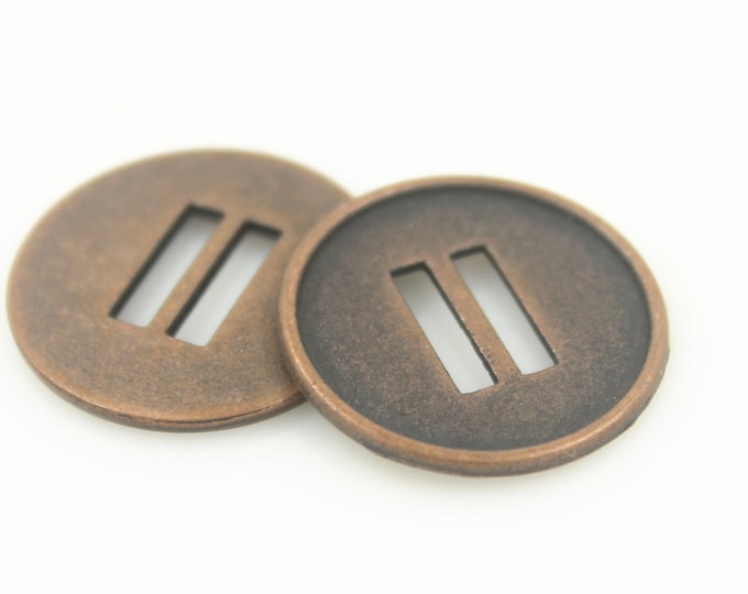 Metal Buttons - Rectangular Holes Copper Metal Hole Buttons - 22mm - 7/8 inch - 6 pcs