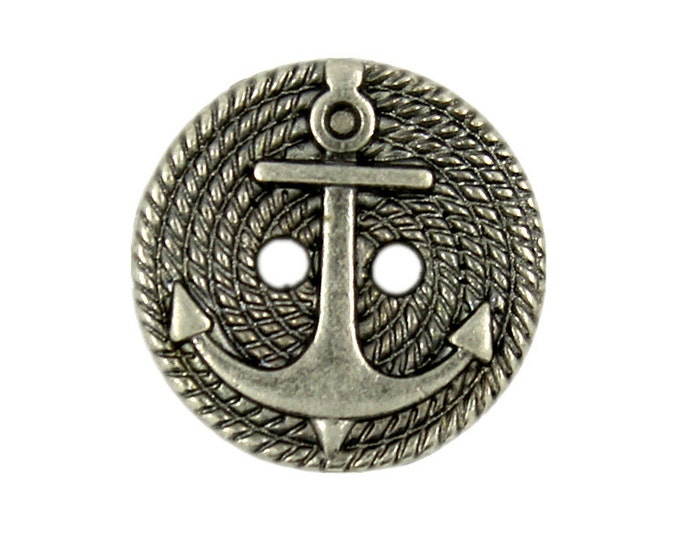 Metal Buttons - Gray Silver Chain And Anchor Metal Hole Buttons - 18mm - 11/16 inch - 12 pcs