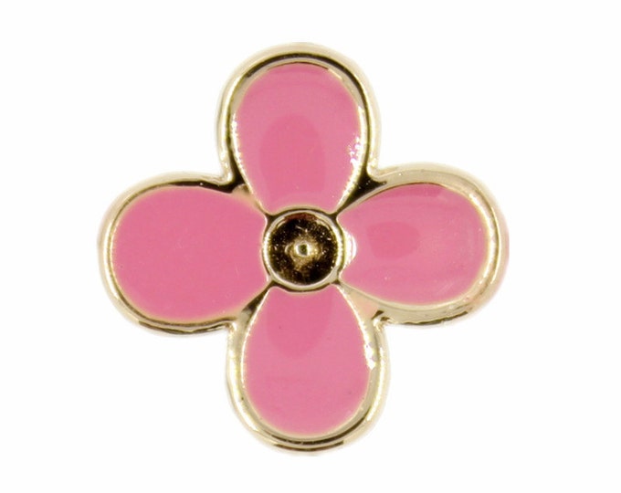 Metal Buttons - Gold Flower Pink Enamel Metal Shank Buttons - 12mm - 1/2 inch - 6 pcs