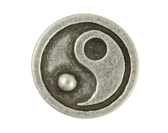 Metal Buttons - Yin and Yang Antique Silver Metal Shank Buttons - 20mm - 3/4 inch - 6 pcs