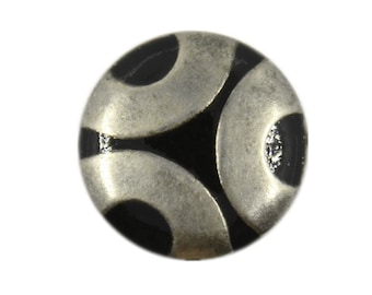 Metal Buttons - Black Enamel Three Arcs Gray Silver Metal Shank Buttons - 18mm - 11/16 inch - 6 pcs