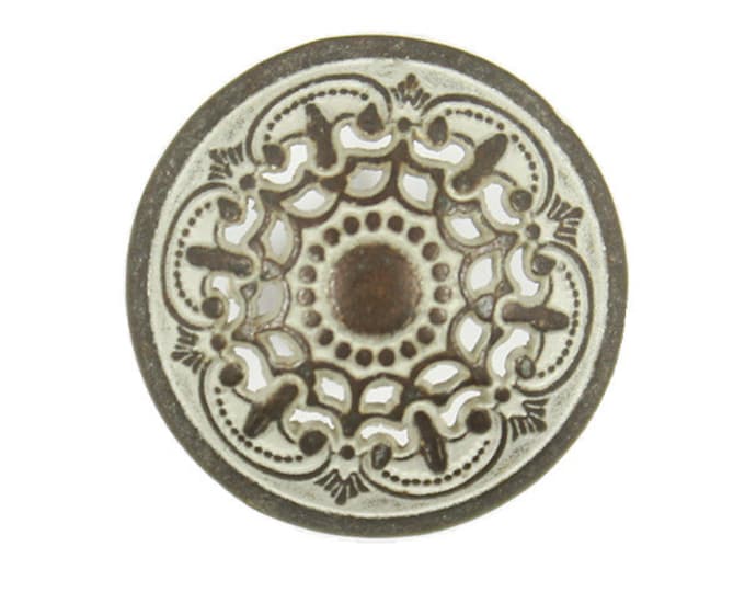 Metal Buttons - Medieval Filigree Copper White Patina Metal Shank Domed Buttons - 18mm - 11/16 inch - 6 pcs