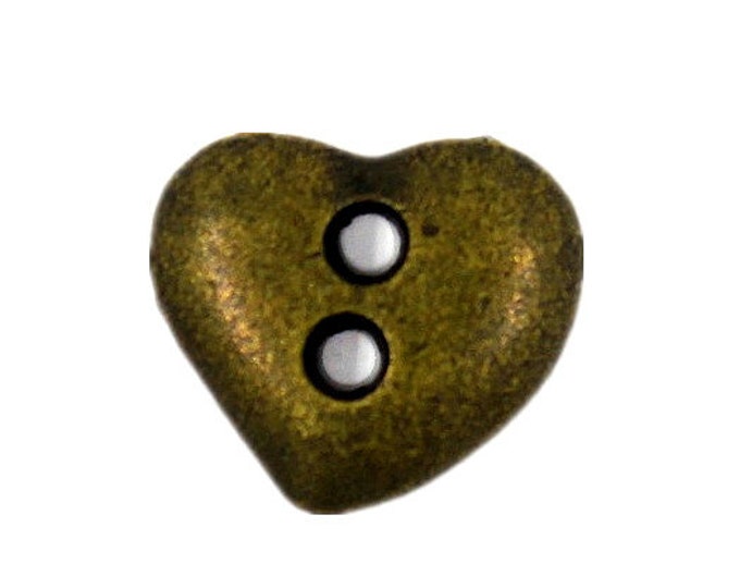 Metal Buttons - Antique Brass Heart Metal Hole Buttons - 12mm - 1/2 inch - 6 pcs