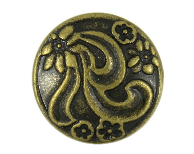 Metal Buttons - Ribbon Art Flower Antiqued Brass Metal Shank Buttons - 18mm - 11/16 inch - 6 pcs
