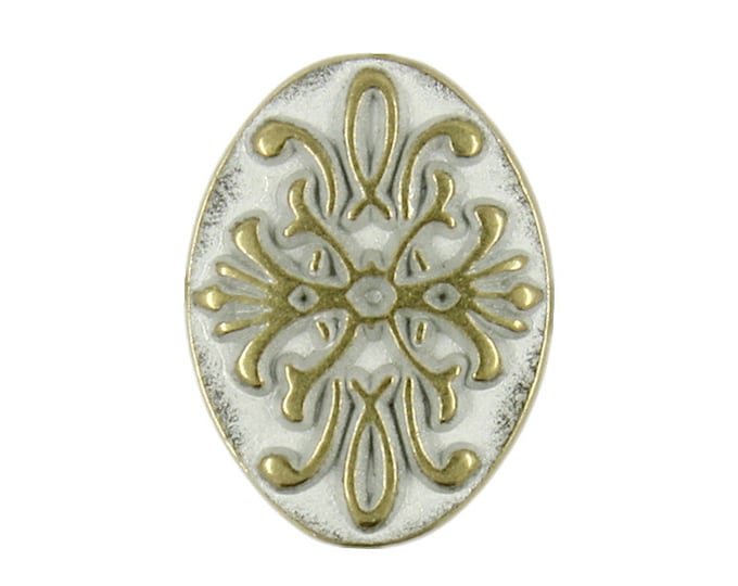 Metal Buttons - Floral Filigree Ellipse Metal Shank Buttons in Brass White Patina Color - 15mm - 5/8 inch - 6 pcs