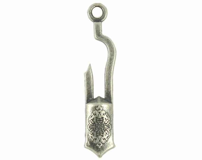 Heraldry Hook Metal Pendants Gray Silver - 27mm - 1 1/16 inch - 4 pcs