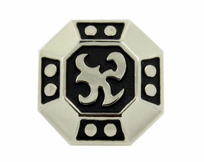 Metal Buttons - Shiny Silver Octagon Emblem Metal Shank Buttons - 25mm - 1 inch - 4 pcs