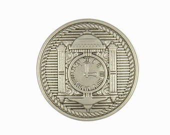 Clock Metal Buttons - Roman Clock Pearlized Silver Metal Shank Buttons - 15mm - 5/8 inch - 6 pcs