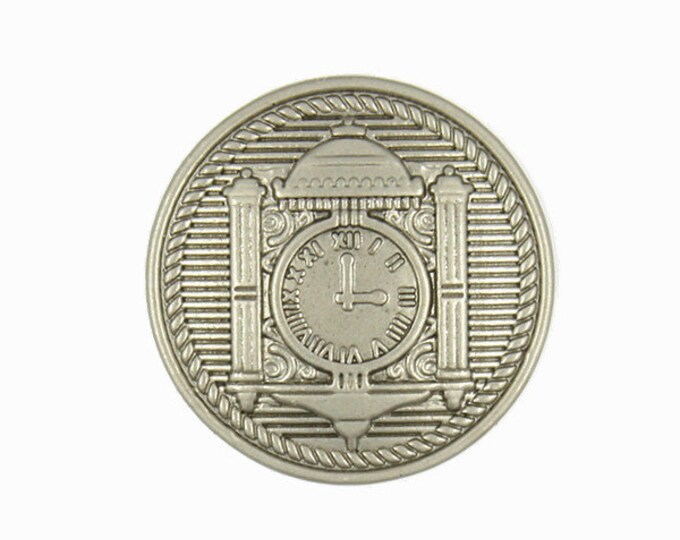 Clock Metal Buttons - Roman Clock Pearlized Silver Metal Shank Buttons - 15mm - 5/8 inch - 6 pcs