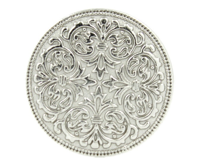 Metal Buttons - Mandala Silver Metal Shank Buttons - 23mm - 7/8 inch - 6 pcs