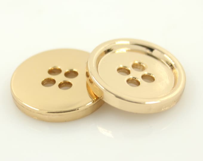 Metal Buttons - Thick Edge Light Gold Metal Holes Buttons - 18mm - 11/16 inch - 6 pcs