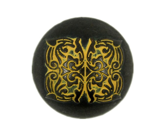 Metal Buttons - Yellow Medieval Butterfly Black Gunmetal Domed Metal Shank Buttons - 17mm - 11/16 inch - 6 pcs