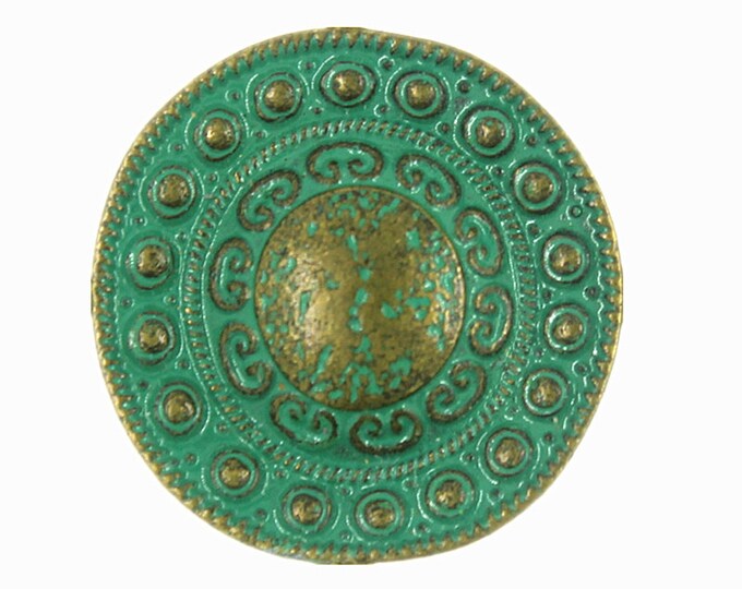 Metal Buttons - Beads around the Dome Green Brass Metal Shank Buttons - 23mm - 7/8 inch - 6 pcs