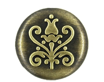 Metal Buttons - Vine Rose Retro Gold Metal Shank Buttons - 20mm - 3/4 inch - 6 pcs