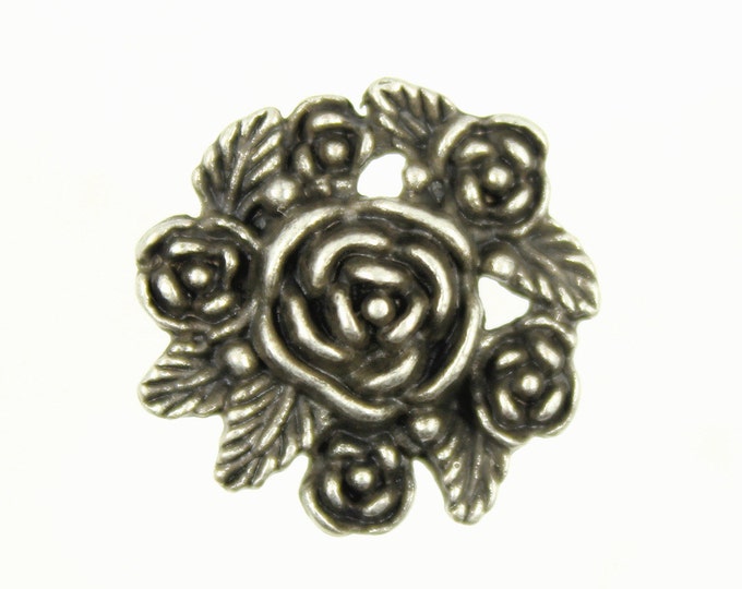 Metal Buttons - Bouquet Retro Silver Metal Shank Buttons - 25mm - 1 inch - 2 pcs