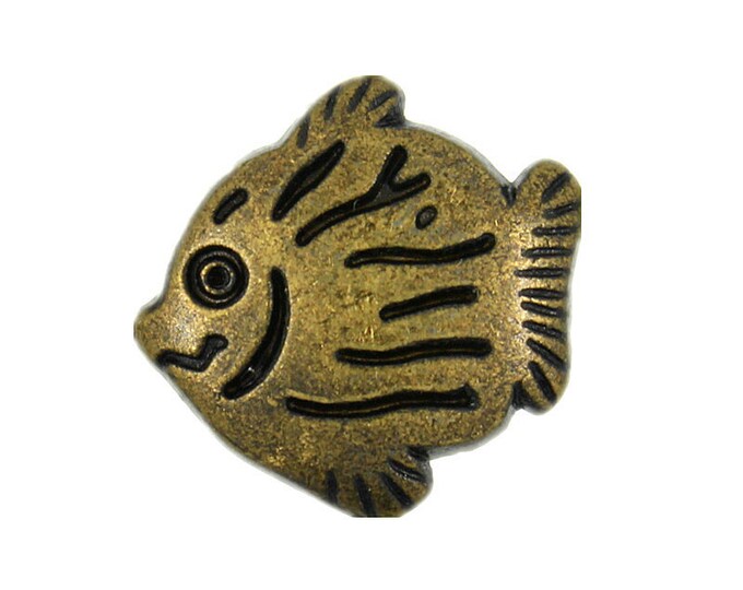 Metal Buttons - Fish Antique Brass Metal Shank Buttons - 17mm - 11/16 inch - 3 pcs