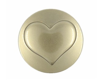 Metal Buttons - Embossed Heart Pearlized Khaki Gold Metal Shank Buttons - 18mm - 11/16 inch - 6 pcs