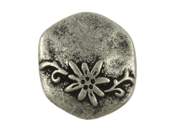 Botones de metal de flores - Hexagon Flower and Vine Antique Silver Metal Shank Buttons - 20mm - 3/4 pulgadas - 3 piezas