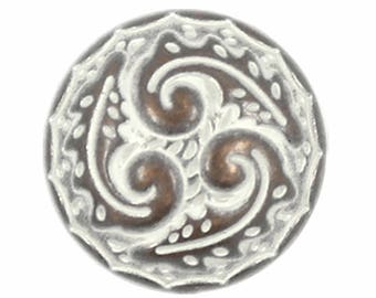Metal Buttons - Ferns Swirl Copper White Patina Metal Shank Buttons - 18mm - 11/16 inch - 6 pcs