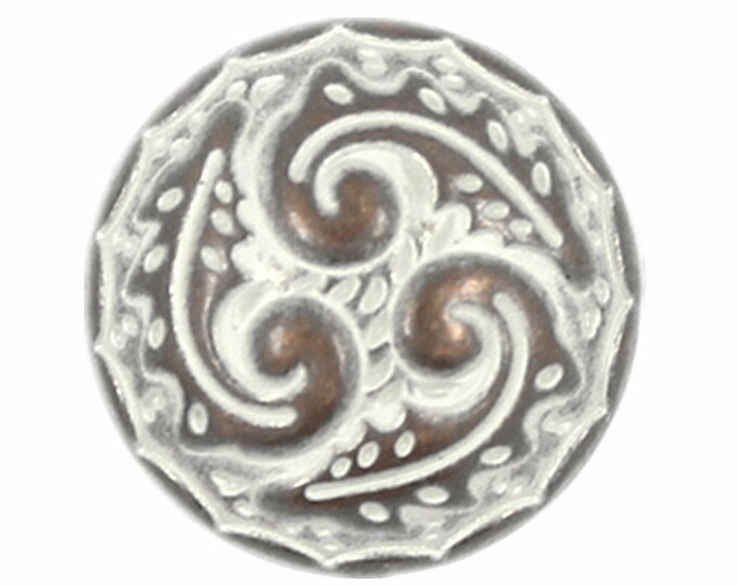 Metal Buttons - Ferns Swirl Copper White Patina Metal Shank Buttons - 18mm - 11/16 inch - 6 pcs