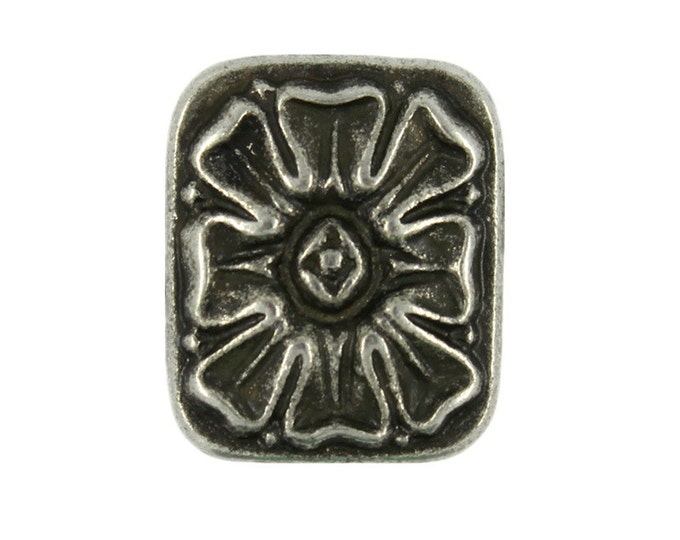 Metal Buttons - Rectangle Ice Flower Antique Silver Metal Shank Buttons - 18mm - 11/16 inch - 6 pcs