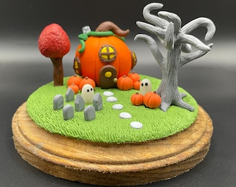 Handmade Polymer Clay Halloween Fairy Garden, Glow in the Dark