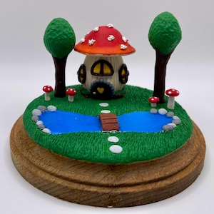 Handmade Polymer Clay Mushroom House Fairy Garden