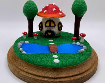 Handmade Polymer Clay Mushroom House Fairy Garden