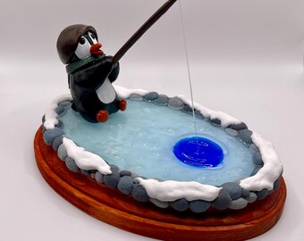 Polymer Clay Penguin Ice Fishing
