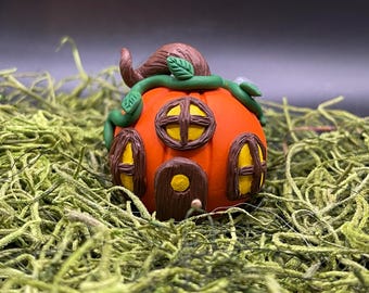 Handmade Miniature Polymer clay Pumpkin House, Fairy Garden