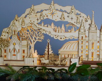 Temple Square Folk Art/Large Natural Color Schwibbogen