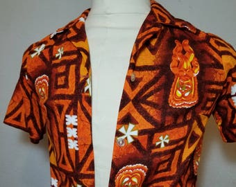 FREE SHIPPING 1960 Tiki Bark Cloth Hawaiian Shirt