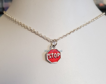 Sterling Silver 12mm Octagonal Street says Stop Sign Charm